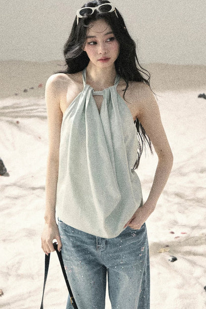 French Silk Backless Halter Top