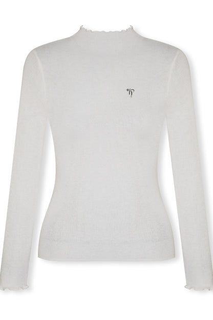 Ruffled Half-Turtleneck Long-Sleeve Base Layer Top