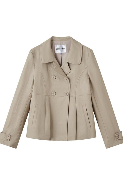 Collar Pleated Leather Jacket