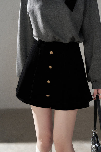 Gray Pullover Sweatshirt and Black Skirt Set-Up