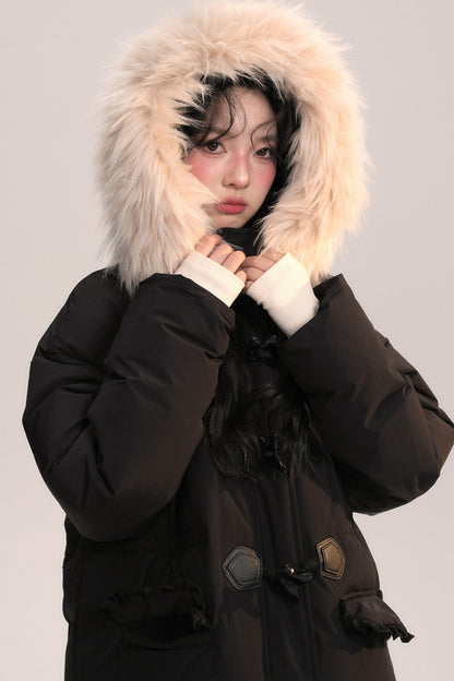 Bow Fur Collar Down Coat