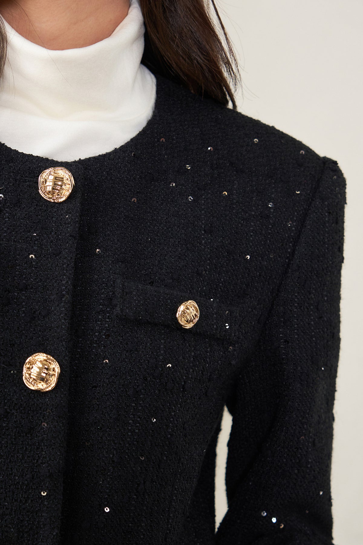 Black Sequin Waist-Cinching Jacket