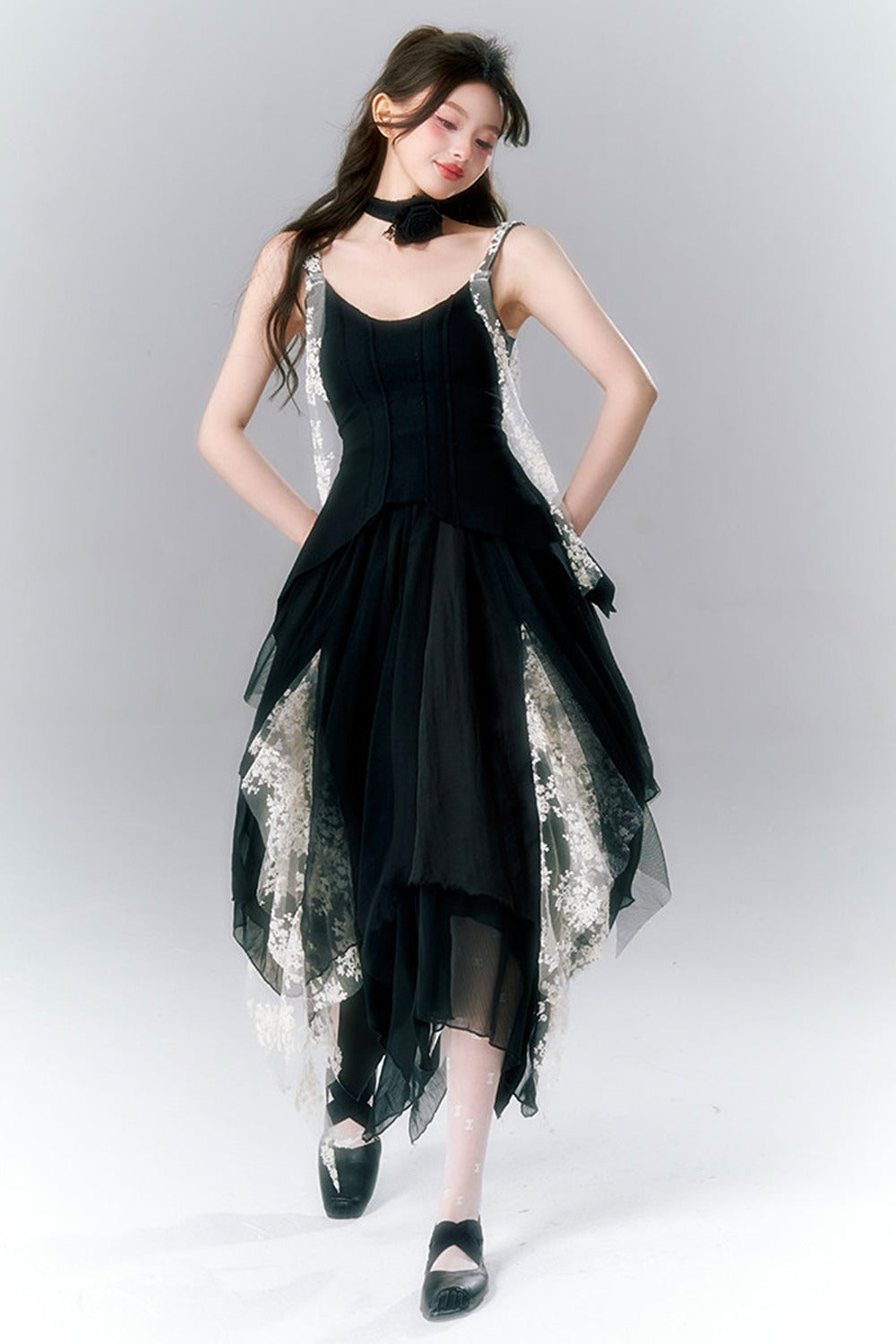Französisches Gothic-Trägerkleid-und-Rock-Set