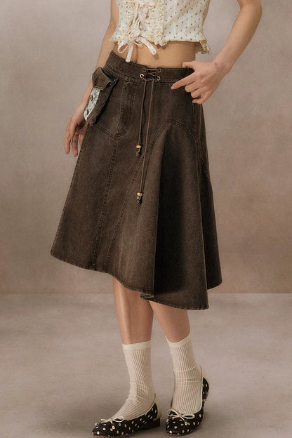 Irregular Denim A-Line Skirt