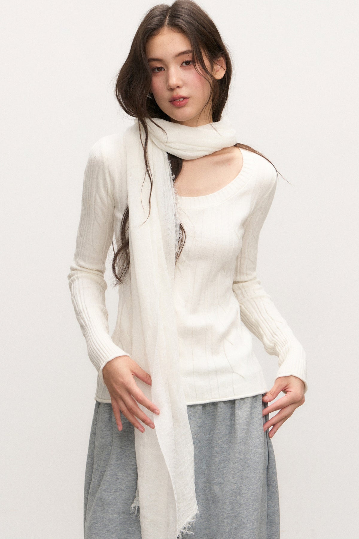 Beige Knit Base Layer Top Set-Up