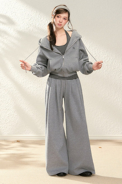 Hooded Drawstring Cardigan Set-Up