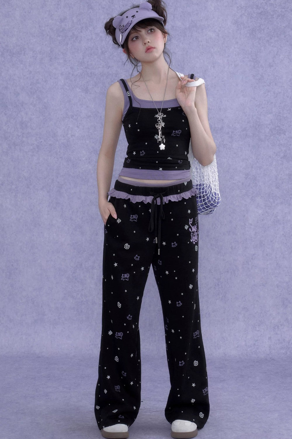 Black Purple Cutout Camisole Set