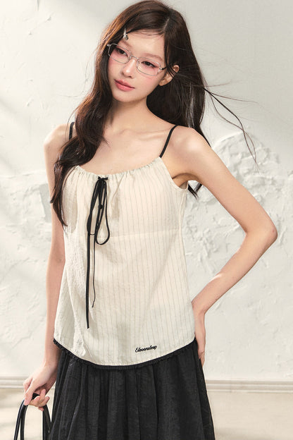 Striped Drawstring Camisole Top Set-Up
