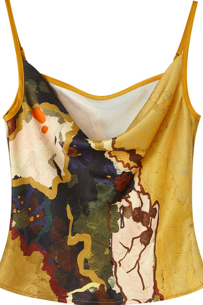 Printed Satin Bias Cut Cowl Neck Camisole