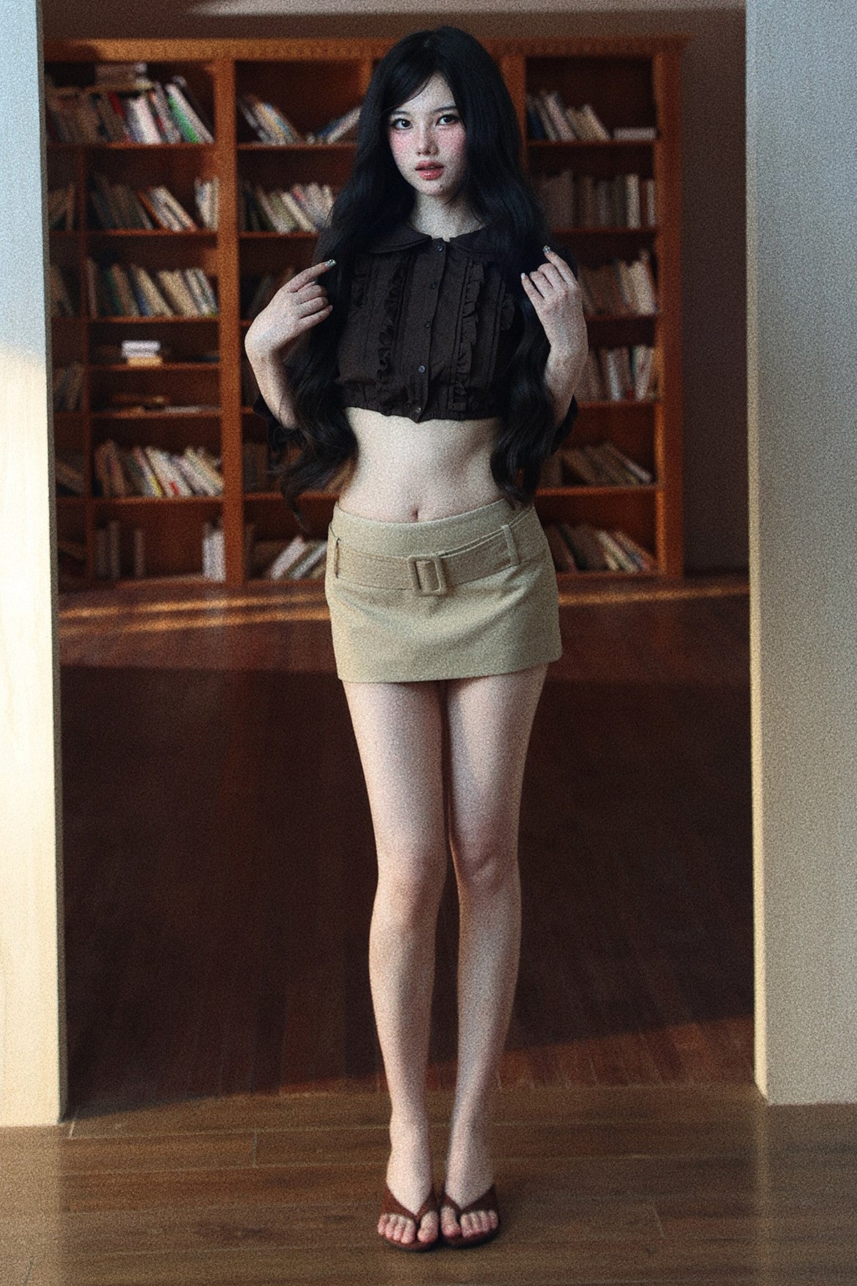 Textured Doll Collar Button-Up Top