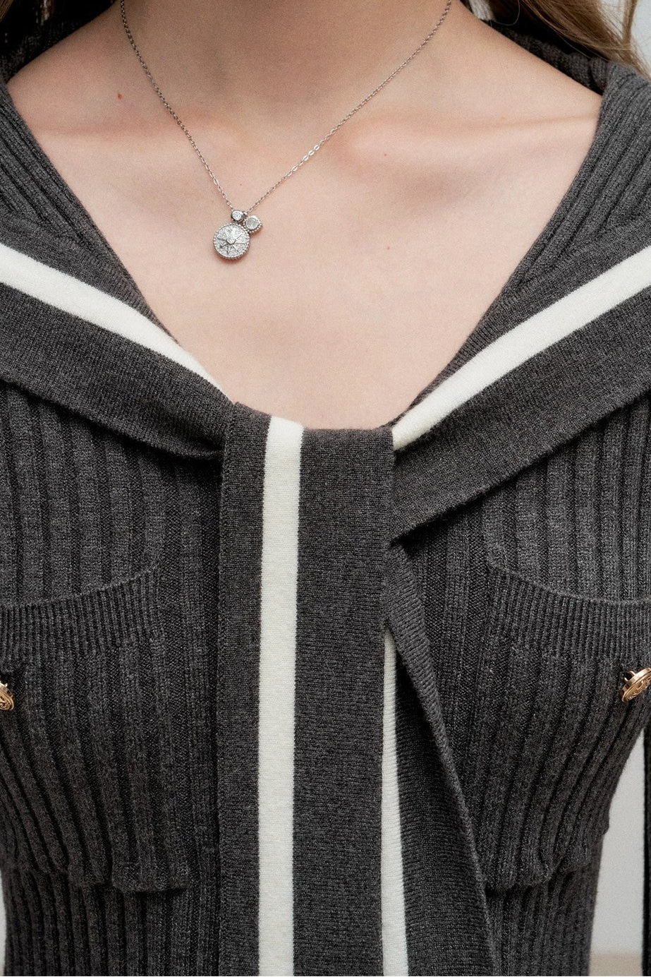Navy Preppy Color Block Knit Top