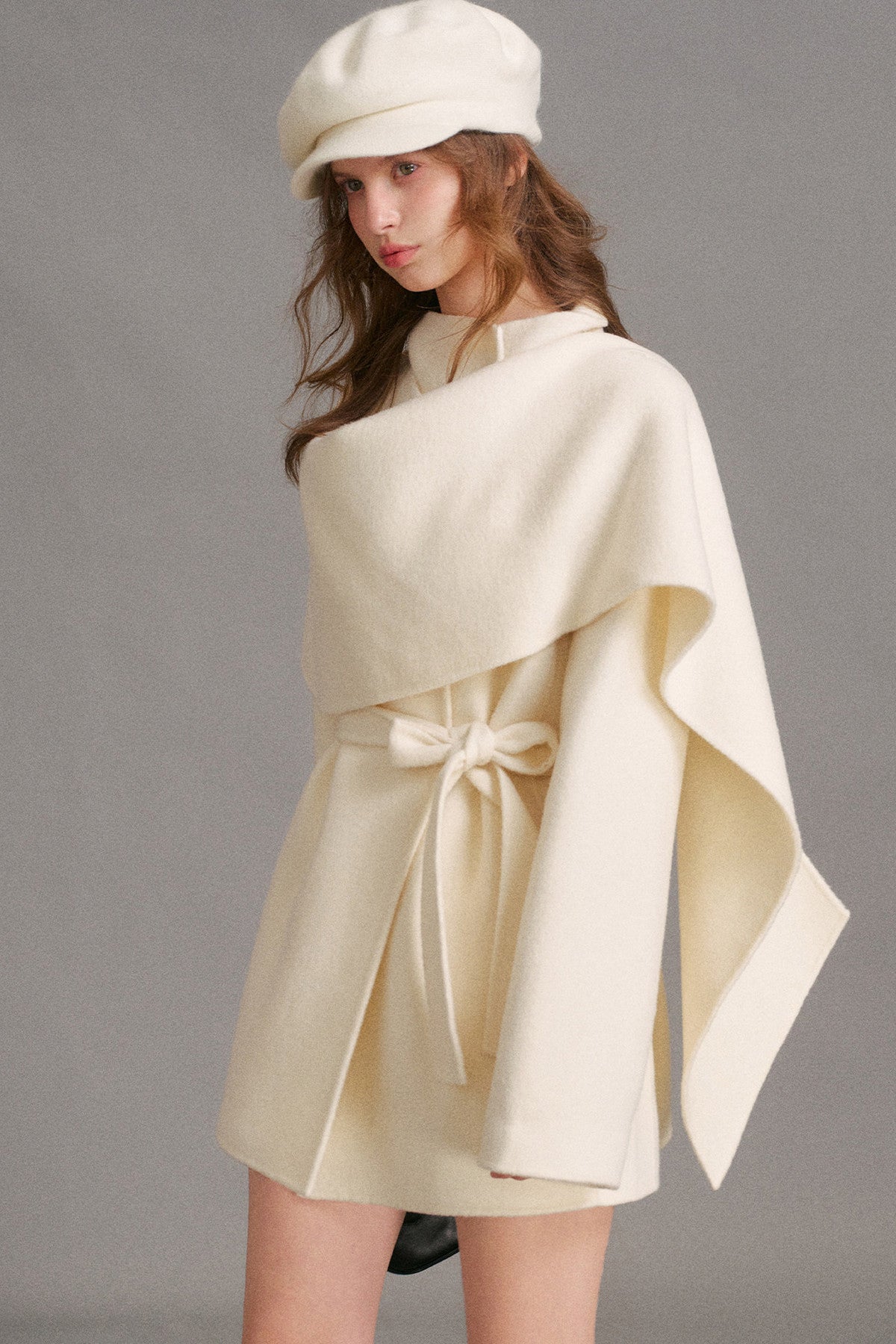 Detachable Cape Collar A-Line Wool Coat