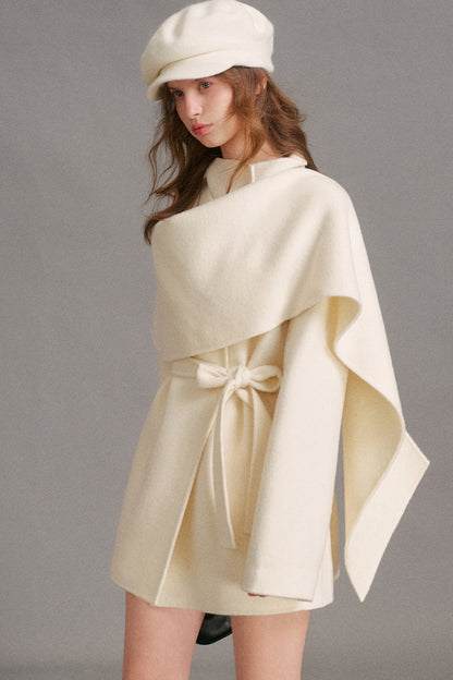 Detachable Cape Collar A-Line Wool Coat