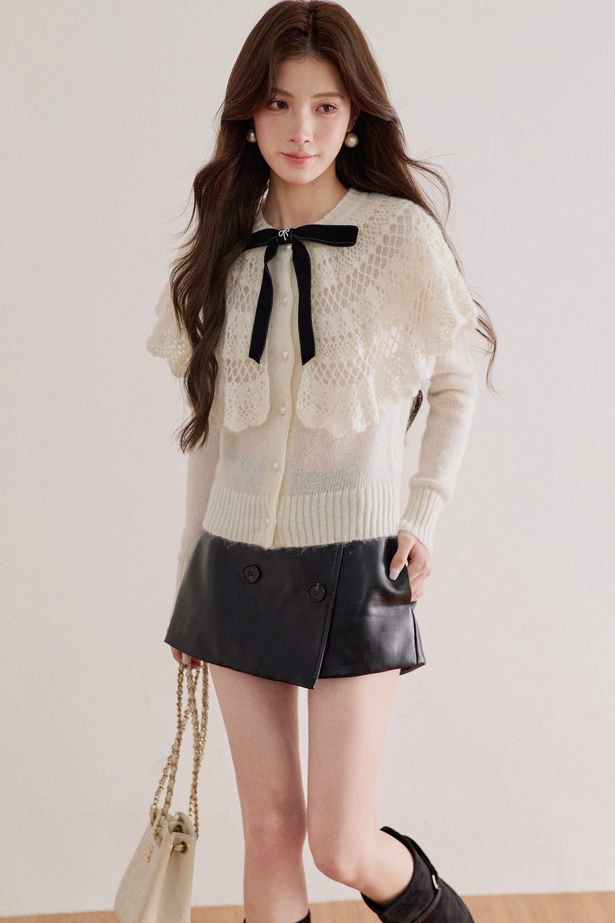 Double-Layer Crochet Bow Cardigan