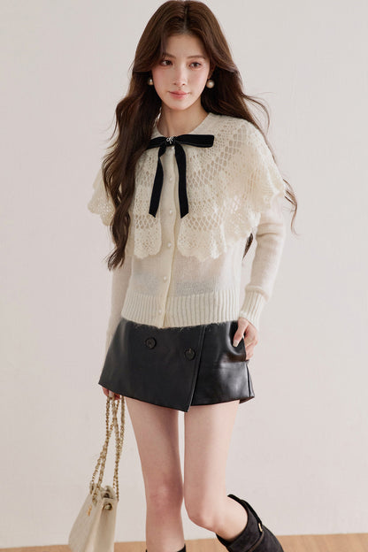 Double-Layer Crochet Bow Cardigan