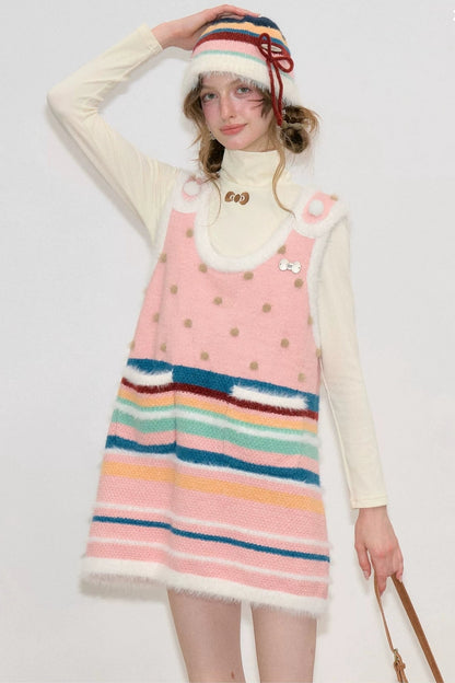 Color-Block Striped Bow Pot Hat