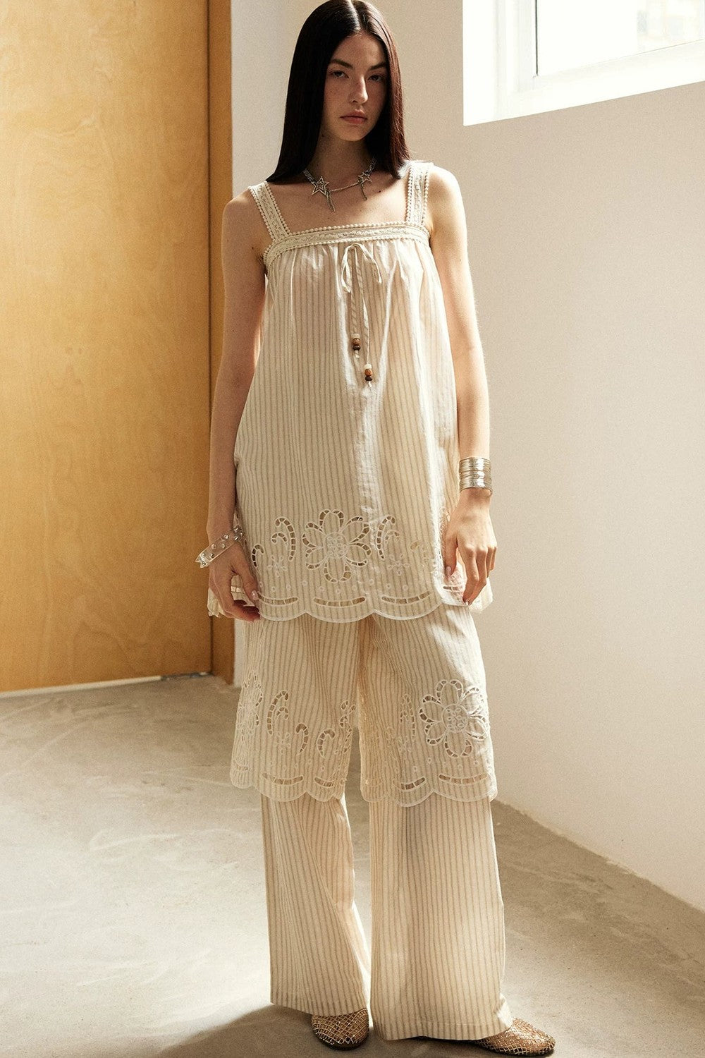 Embroidered Cutout Camisole Set