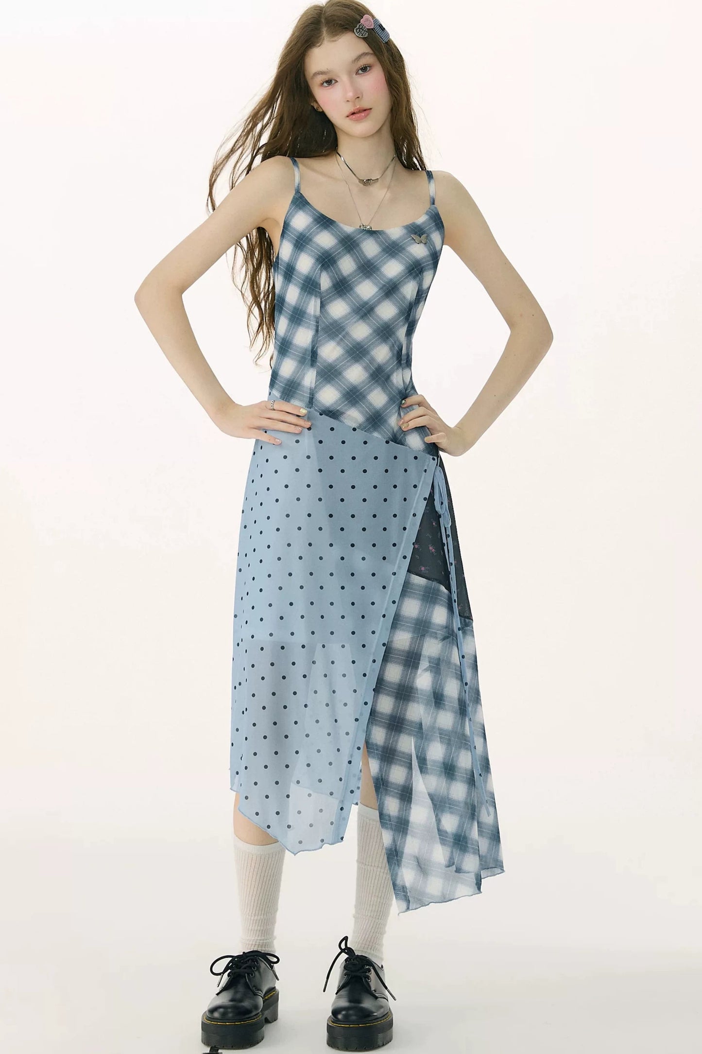 Mist Blue Deconstructed Polka Dot Dress