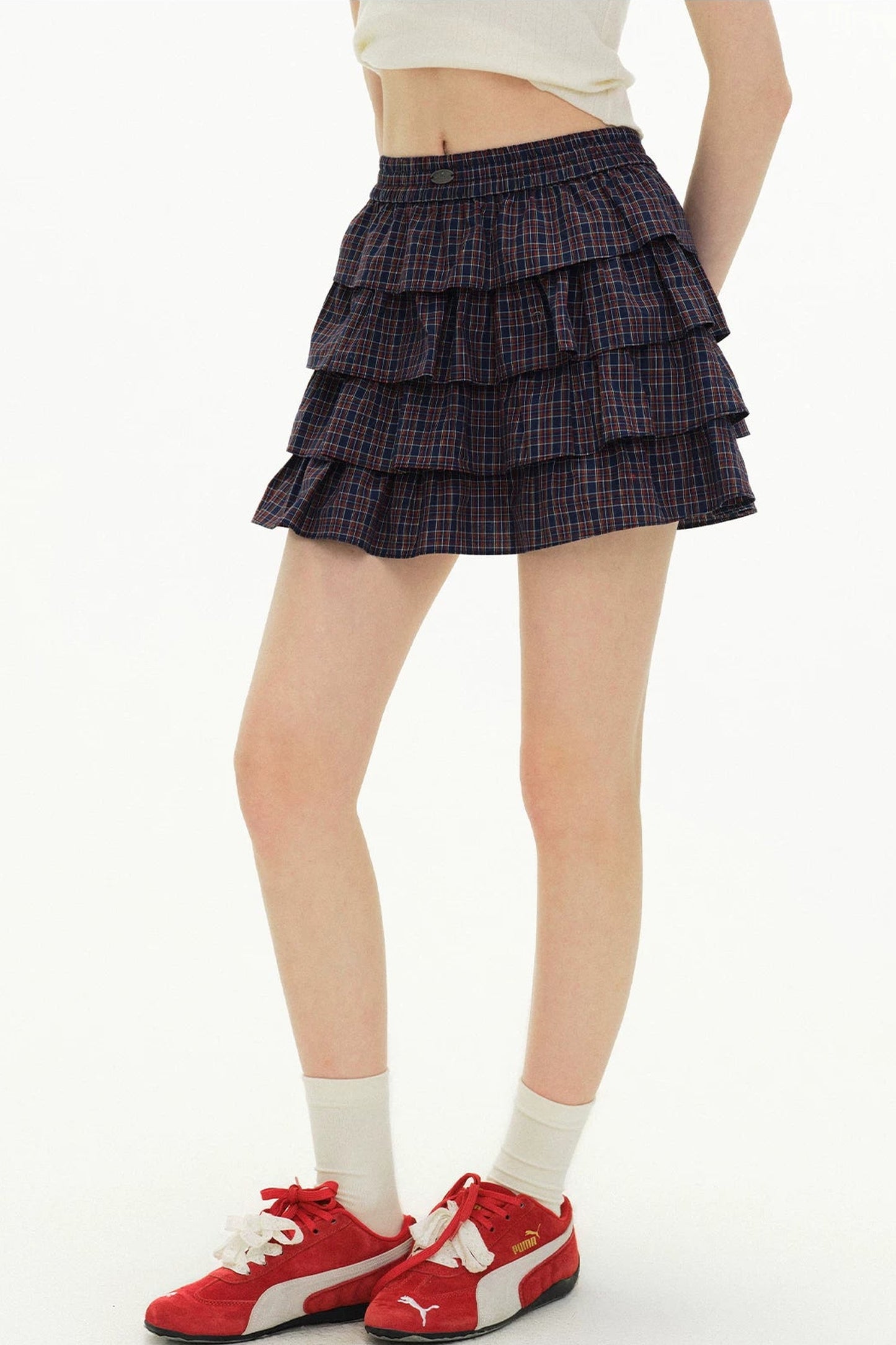 Retro Plaid Ruffled Skirt