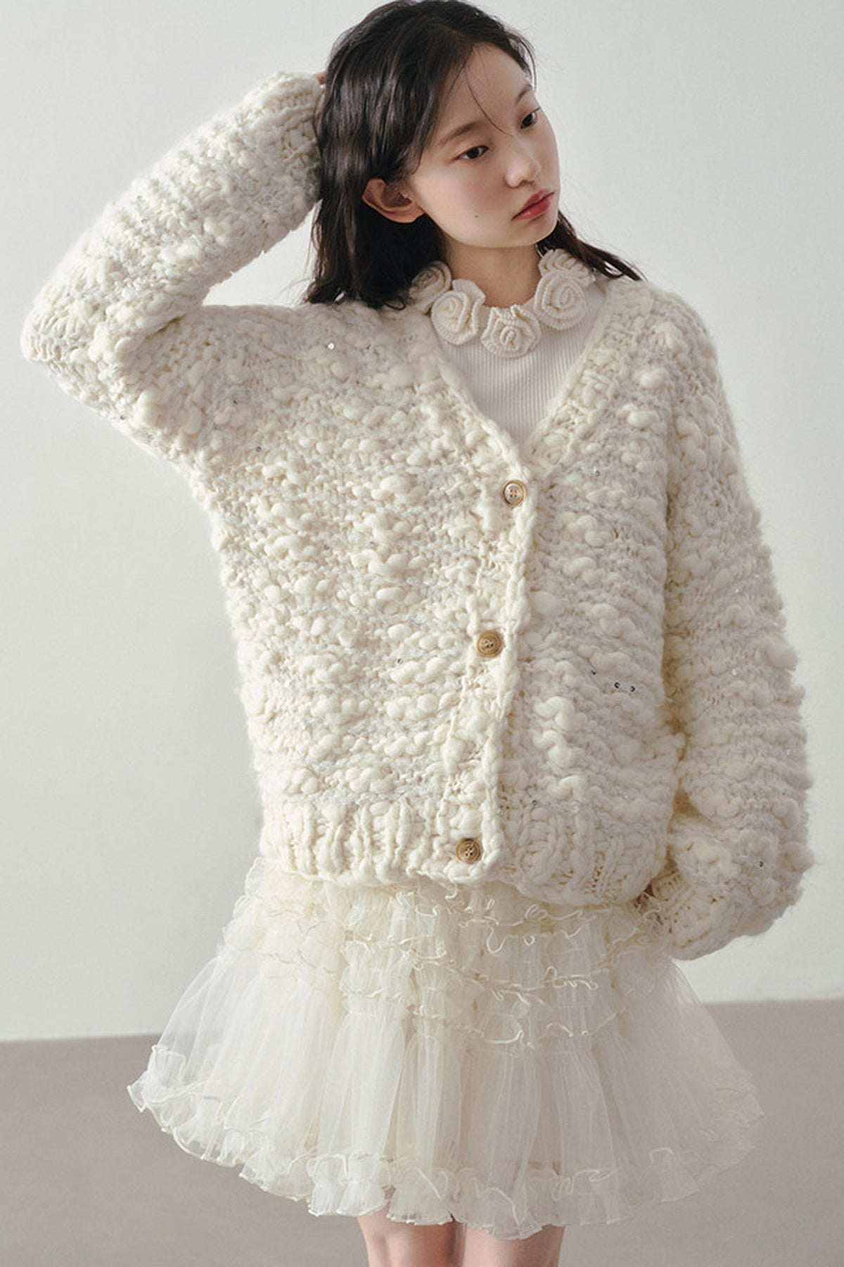 Chunky Knit Beige Cardigan