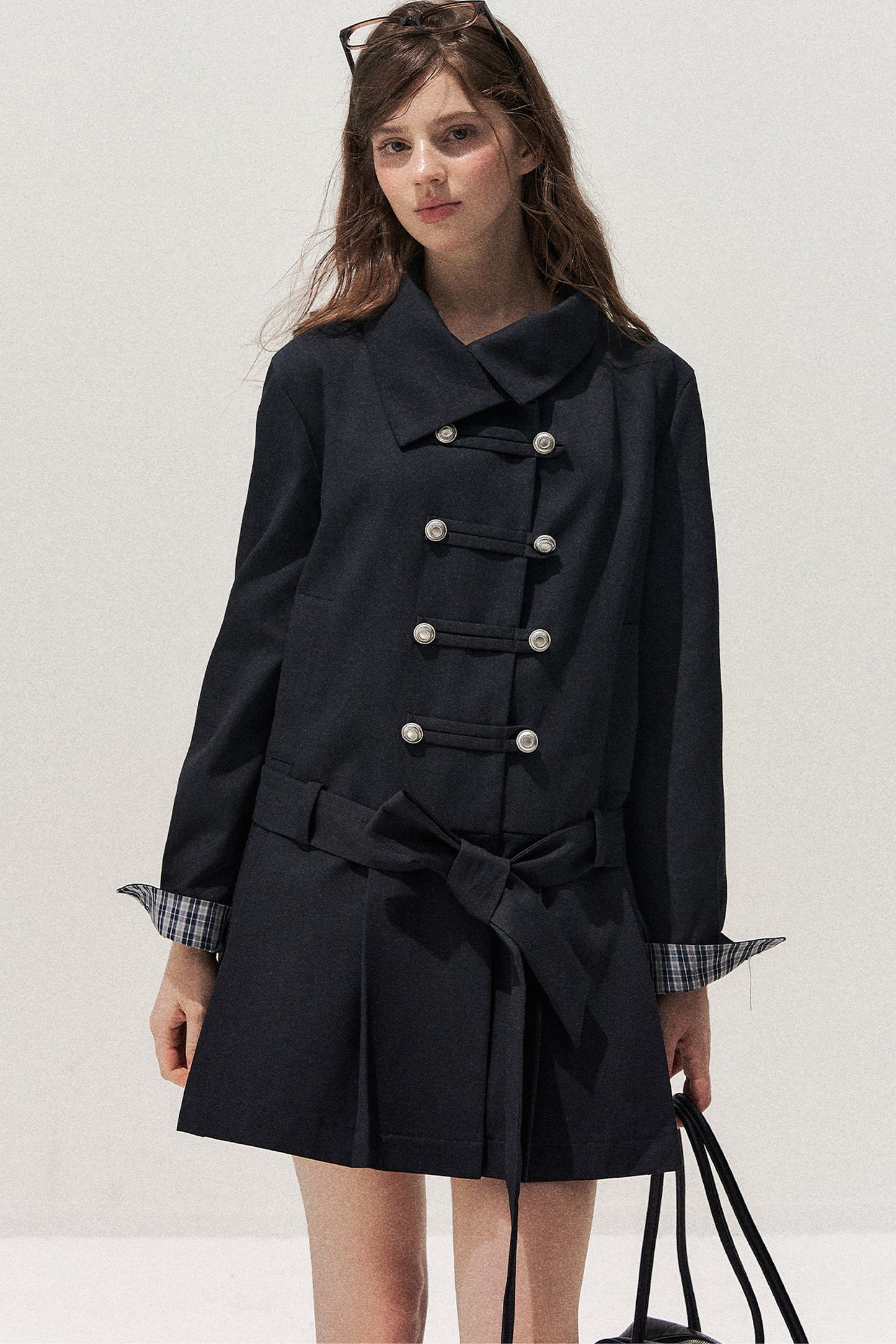 Navy Blue Napoleon Buckle Trench Coat
