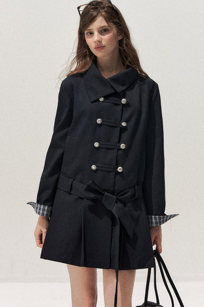 Navy Blue Napoleon Buckle Trench Coat