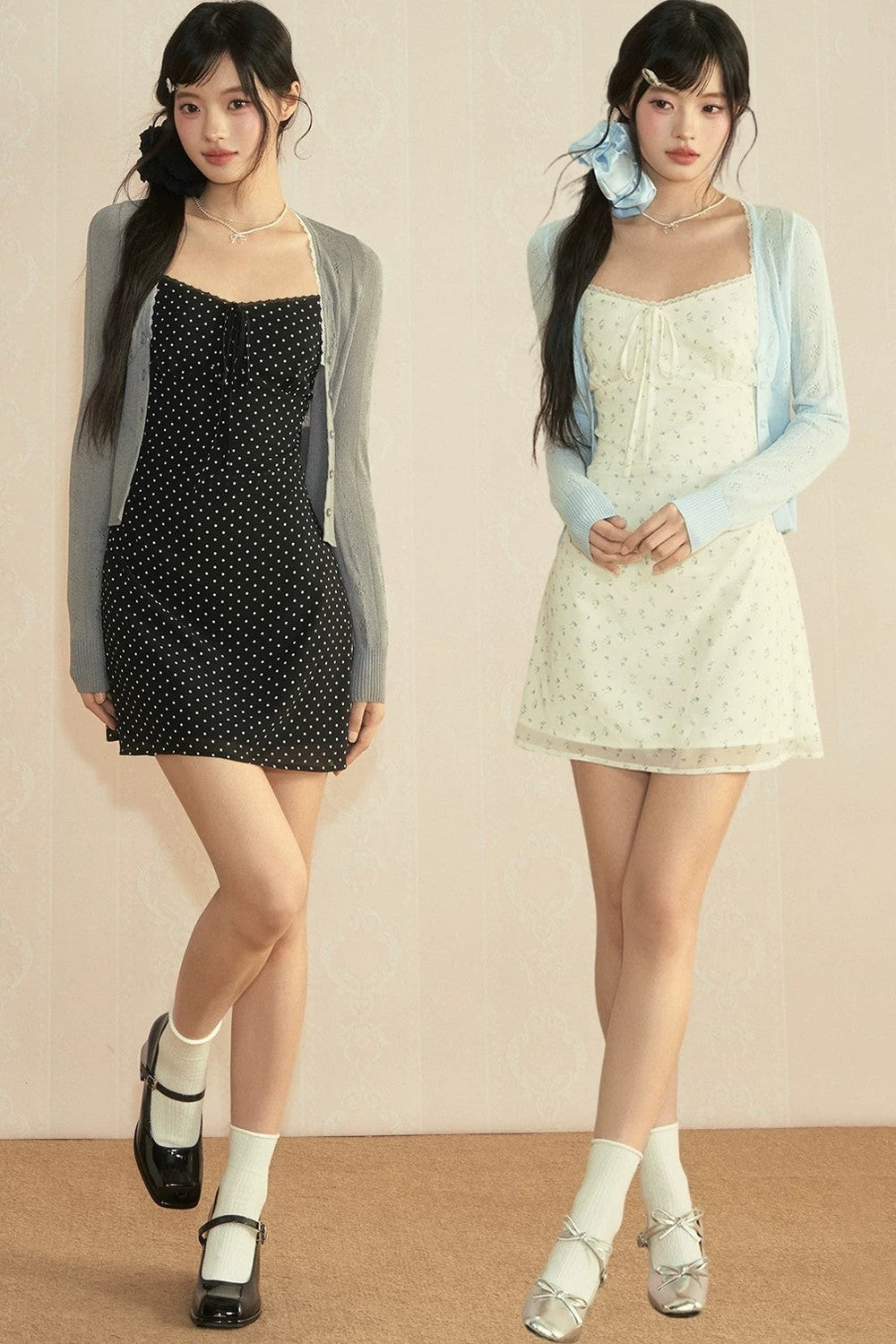 Floral Lace Camisole Dress & Cardigan Set-Up
