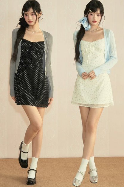 Floral Lace Camisole Dress & Cardigan Set-Up