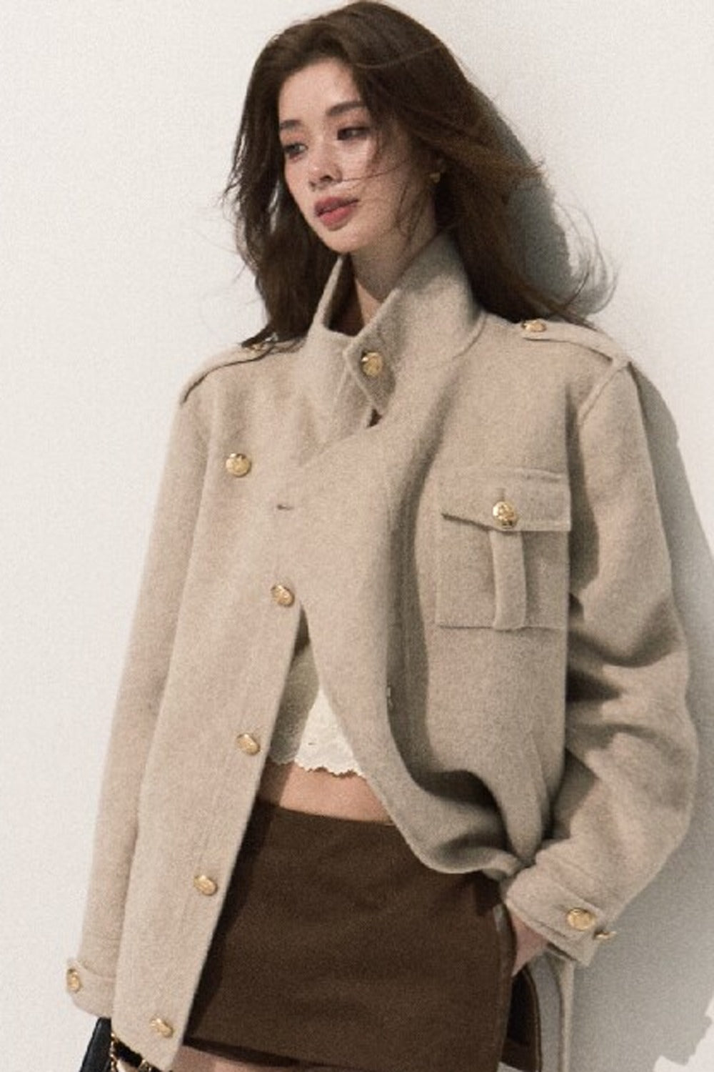 Veste coupe-vent courte en laine double face