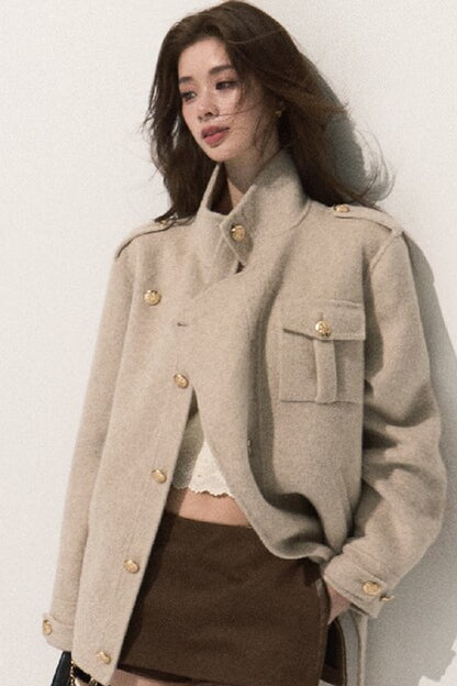 Veste coupe-vent courte en laine double face