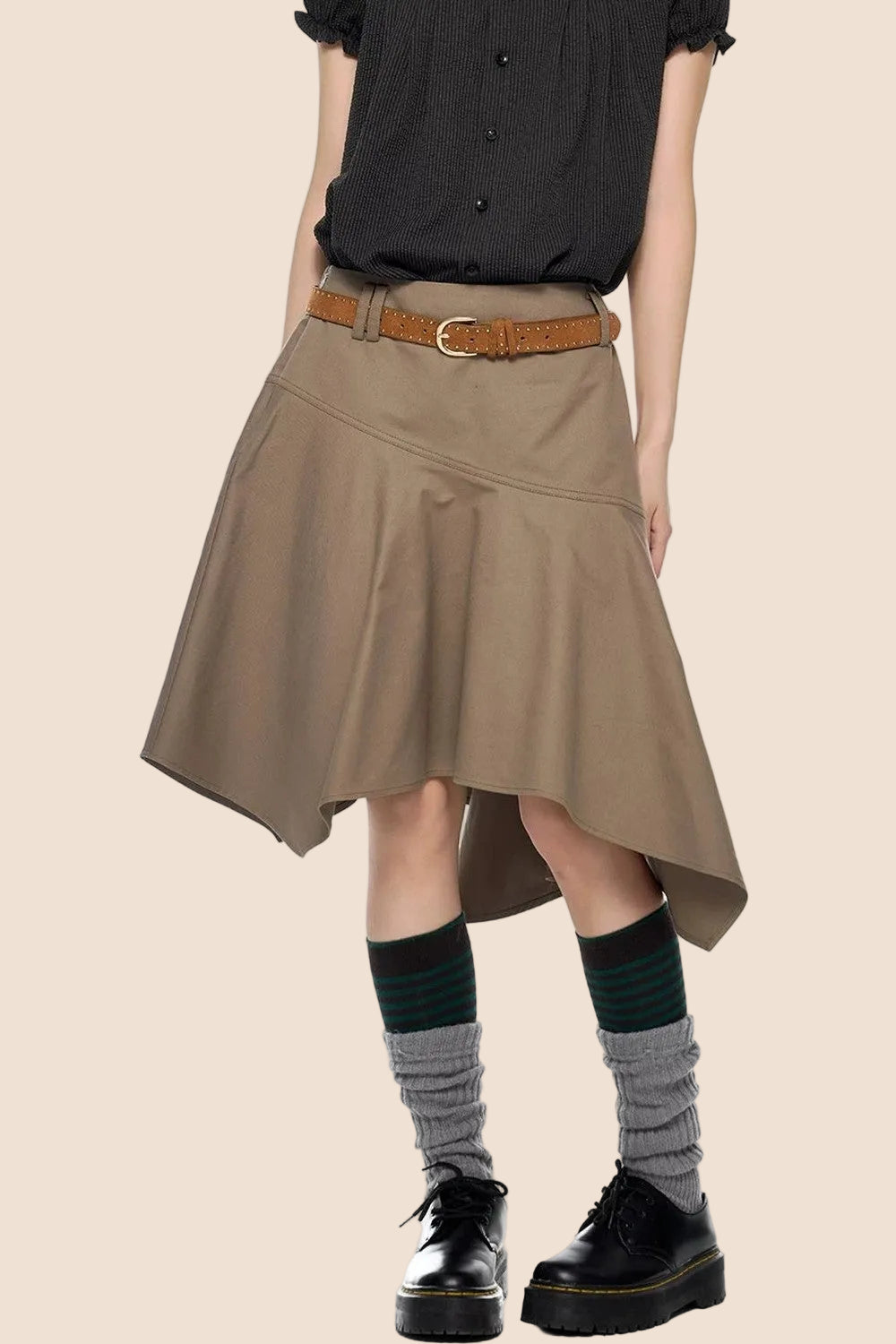Brown A-Line Midi Skirt