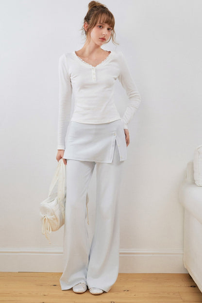 Layered-Look Slit Flared Pants