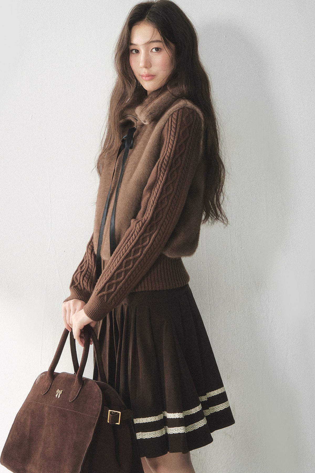 Knitted Patchwork Faux Fur Jacket