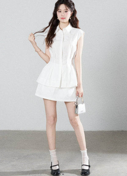 Pleated Shirt and Mini Skirt Set-Up