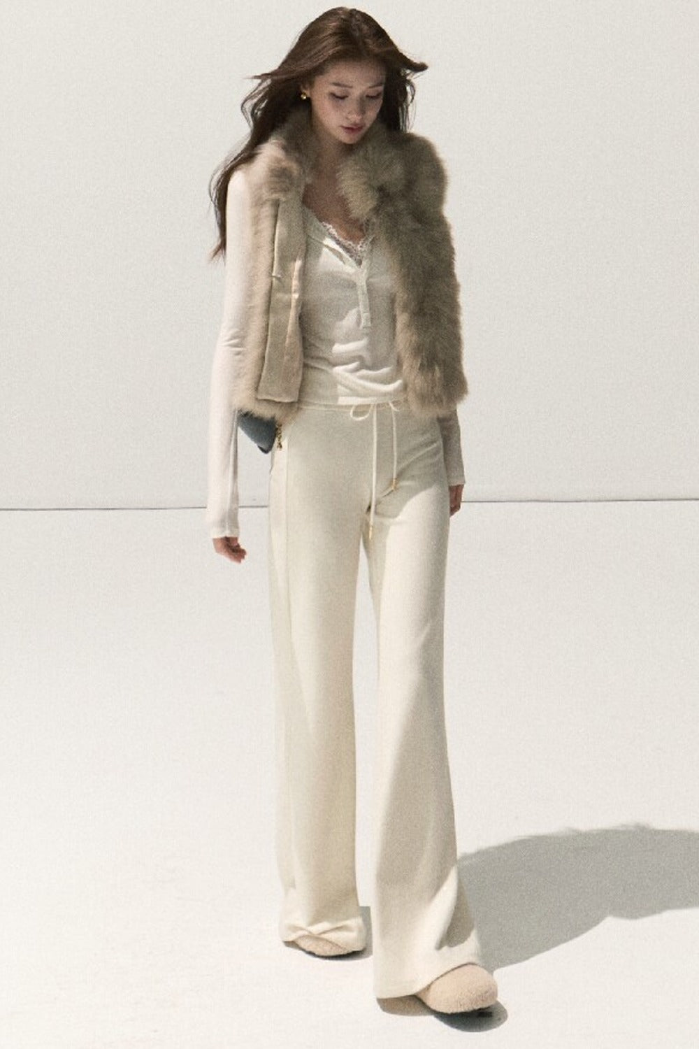 Silver-Embellished High-Waisted Wide-Leg Pants