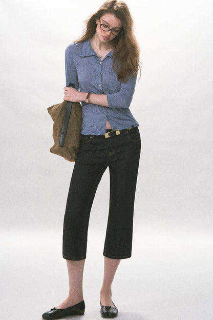 High-Waist Straight-Leg Washed Jeans