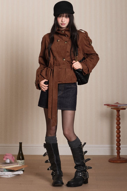 Double-Breasted Suede Trench Coat