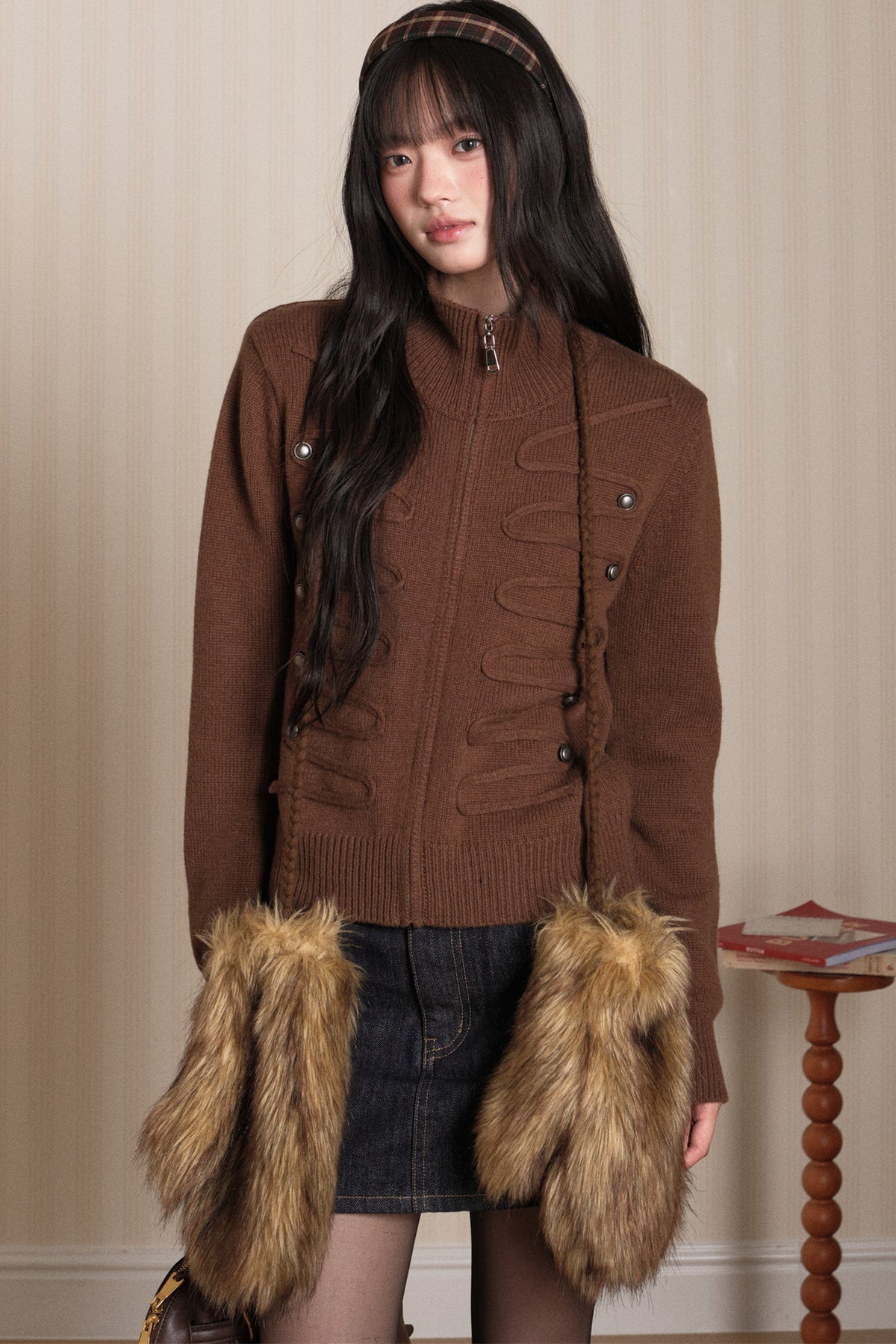 Napoleon Style Zipper Knit Cardigan
