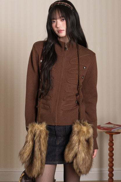 Napoleon Style Zipper Knit Cardigan