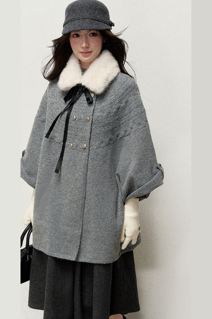 Double-Breasted Cape Design Cardigan