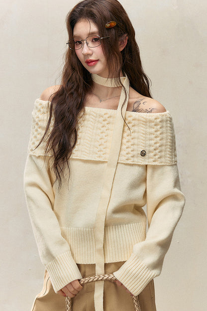Off-Shoulder Knitted Sweater and Pants Set-Up