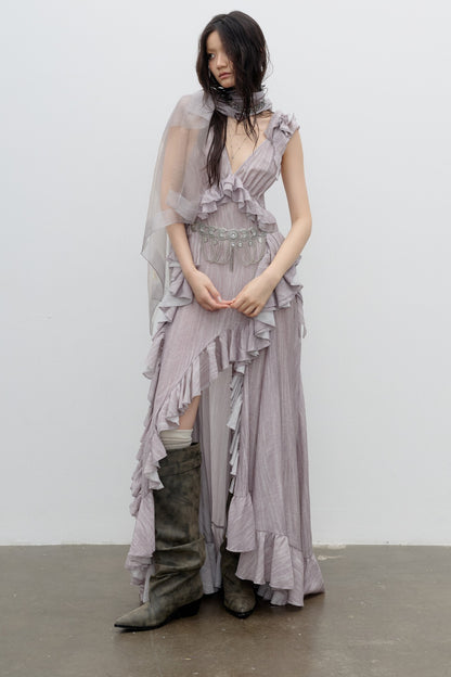 Dirty Pink Irregular Ruffle Strap Dress