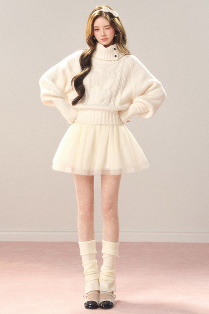 Cross-Button Lapel Knit Sweater