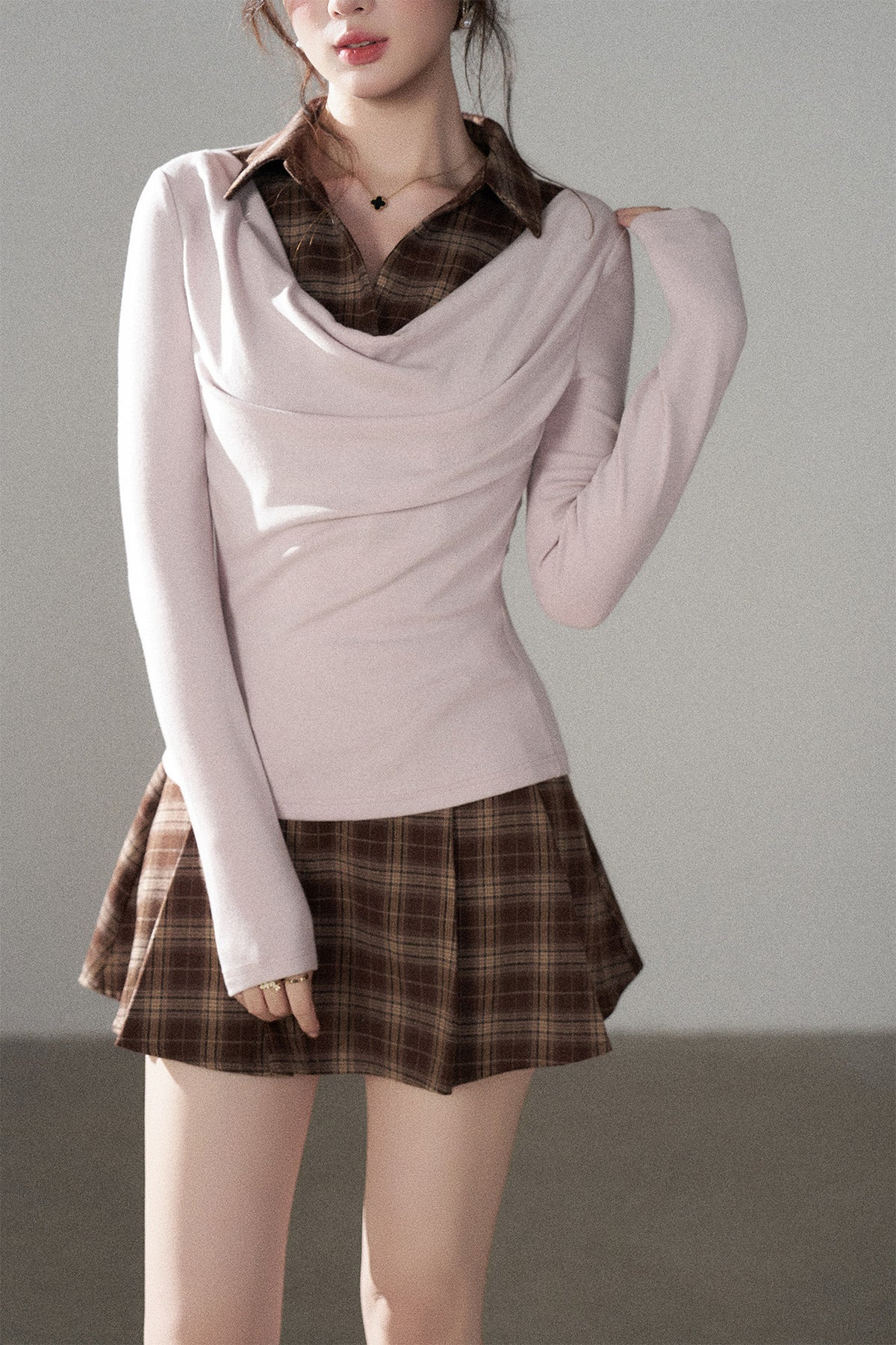 Plaid Knit Top and Skirt Set-Up