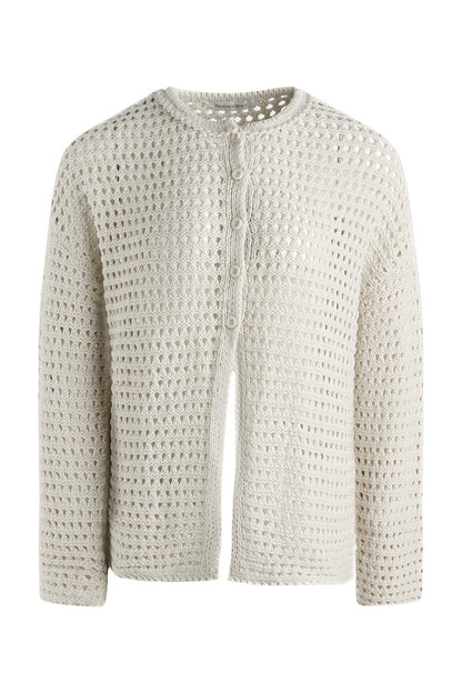 Solid Color Hollow Knit Cardigan
