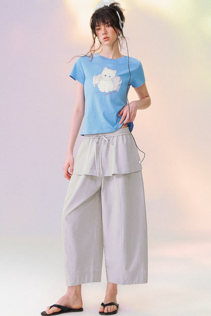 Layered-Look Skirt Overlay Wide Pants