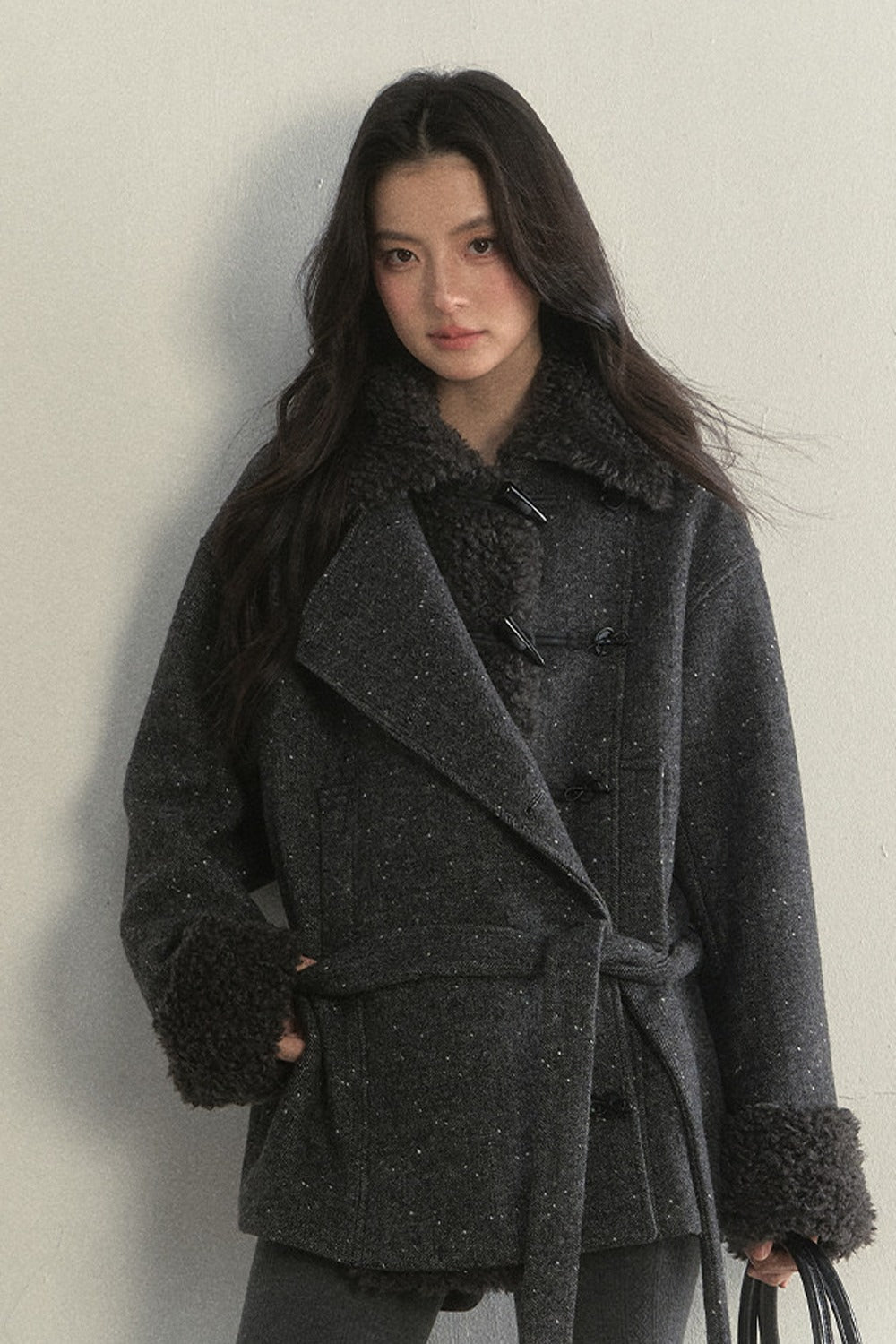 50% Wool Lapel Plush Patchwork Jacket