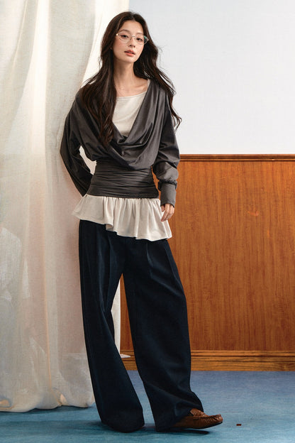Draped Ruched Blouse and Inner Top Set-Up