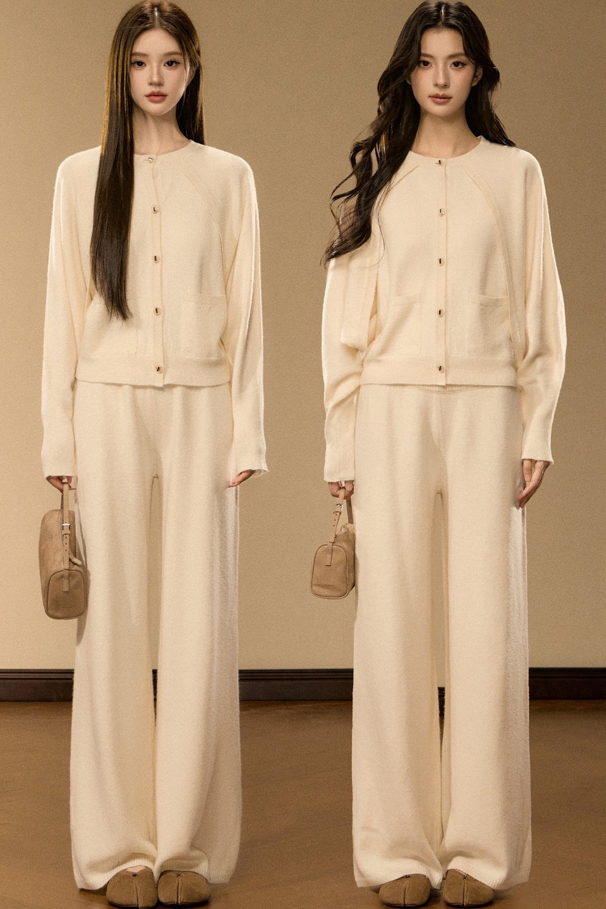 Wool and Cashmere Blend Cardigan and Pants Set-Up