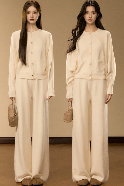 Wool and Cashmere Blend Cardigan and Pants Set-Up